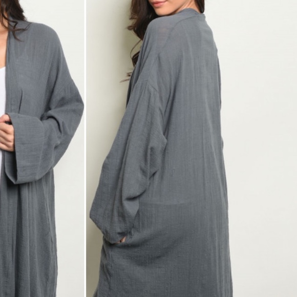 Charcoal kimono style Boho Cardigan - Picture 3 of 7